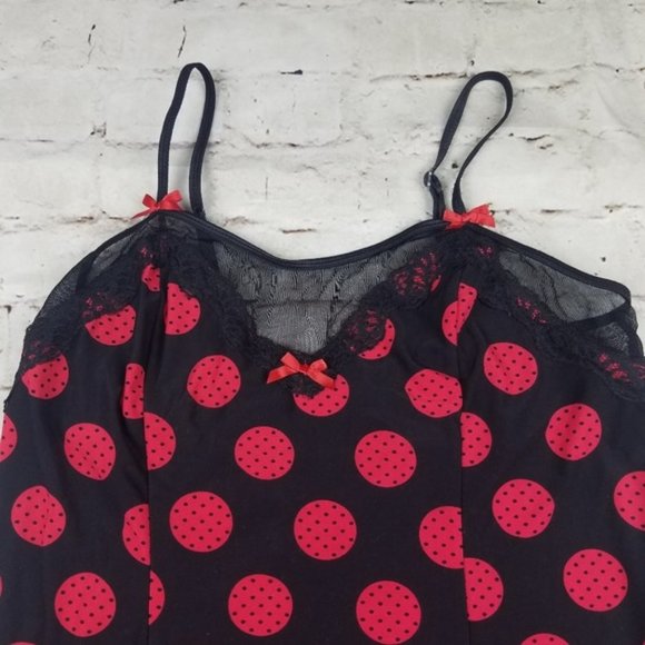 Studio Donatella Chemise Robe Set Red Black Nightgown Sexy Pajamas Polka Dot L - Picture 8 of 8